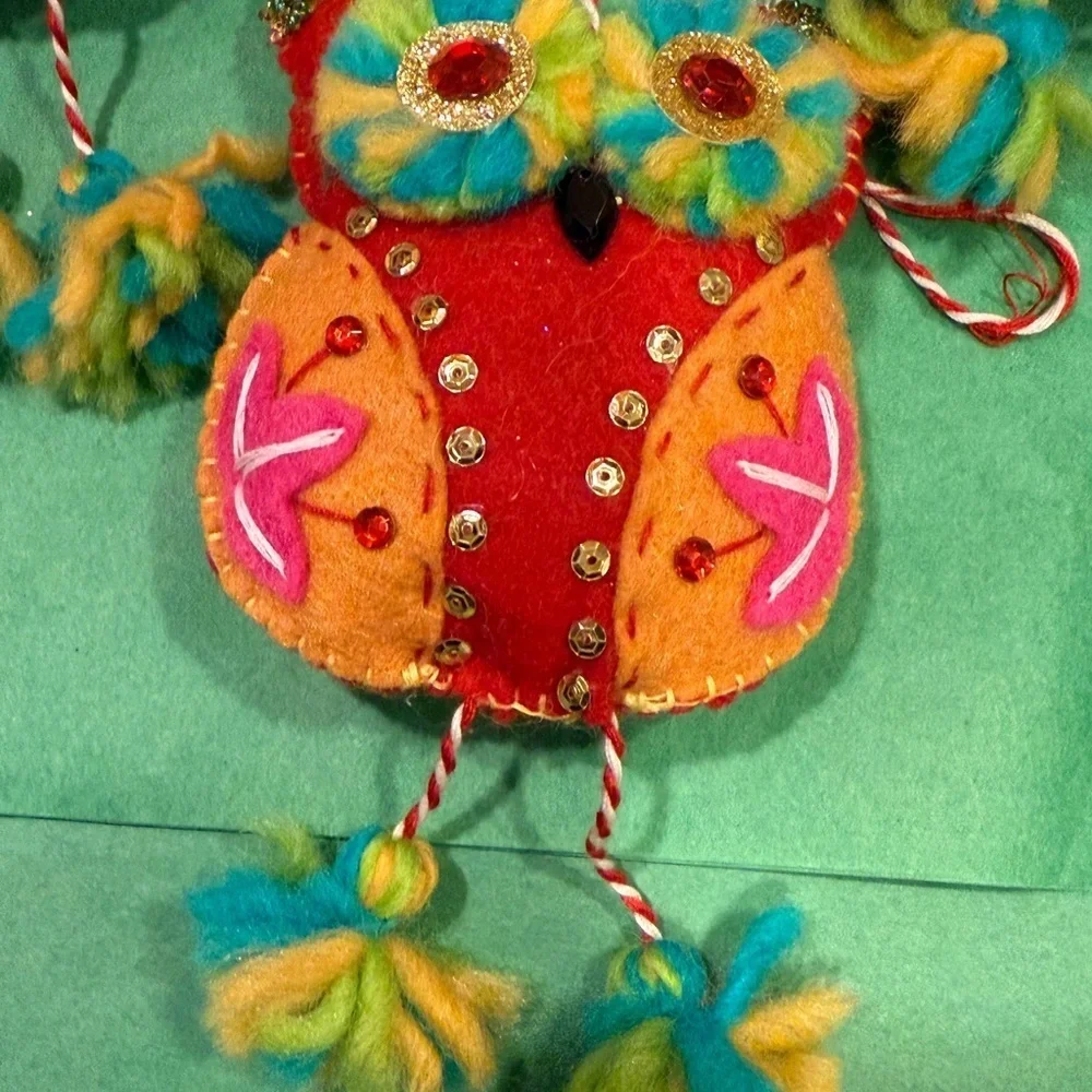 Pier 1 - Holiday Colorful Beaded 6.5 Owl Ornaments Christmas Tree Ornaments